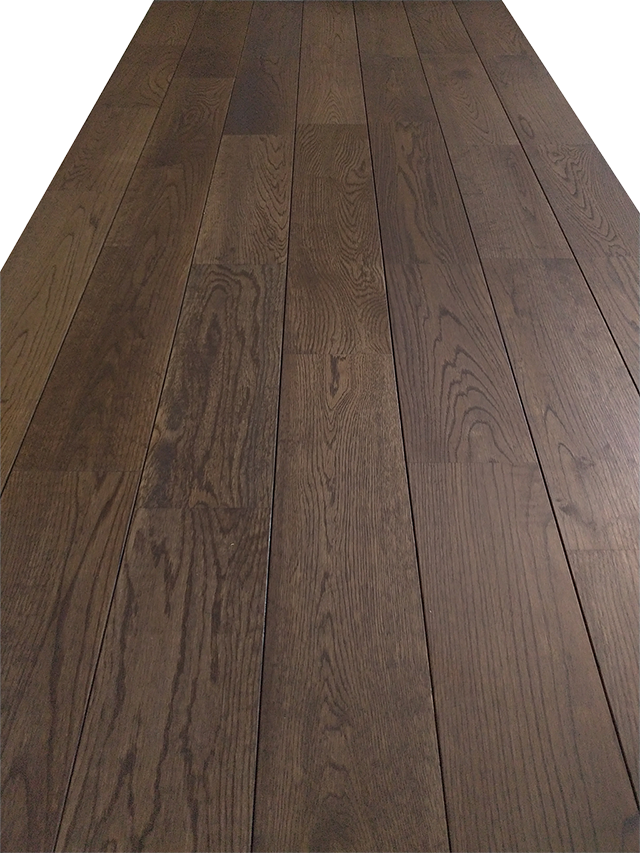 無垢フローリング　ナラ　ルビオモノコート　チョコレート色　#112　仮並べ